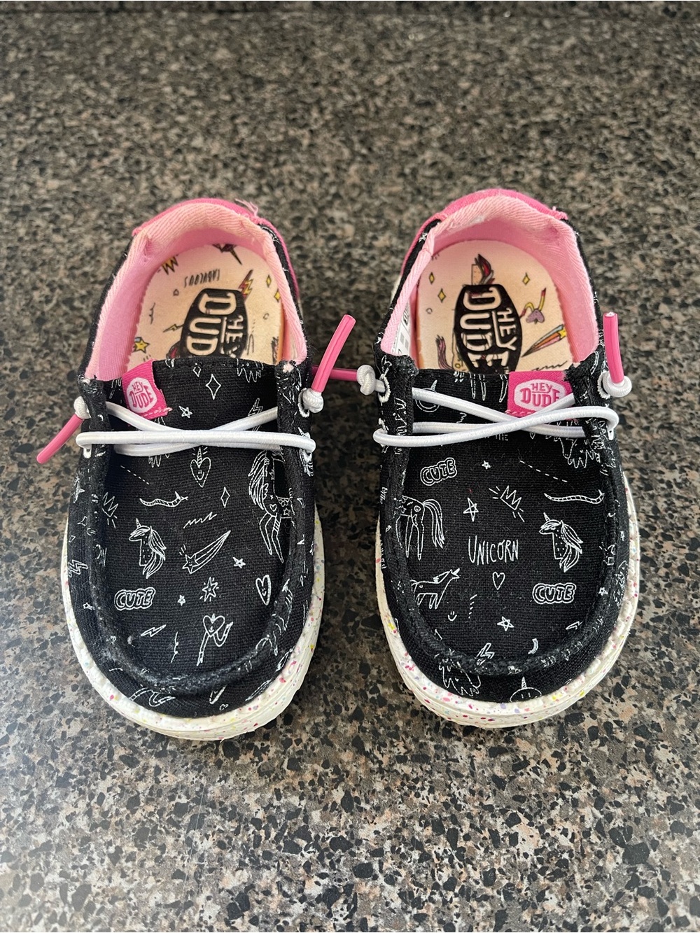 Hey Dude Kids' Black & Pink Unicorn Canvas Shoes size 7